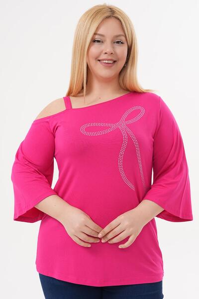 Siyezen Plus Size Single Shoulder Strap Ribbon Stone Blouse