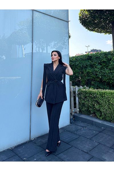 buqre's moda Tie-Up Double Belted Blazer Vest Pants Suit