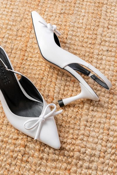 serkanseyyid Inf-4500 White Patent Leather Daily Open Back Bow Heeled Shoes