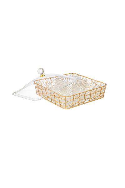 Dania Square acrylic serving plate with a golden lid, size 27*27 cm