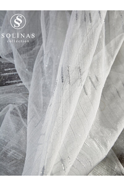 Solinas Collection Şantuklu Krem – Gümüş Simli 1 x 3 Sık Pile Tül Perde