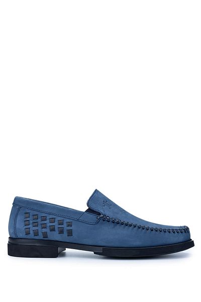 Tamer Tanca Men's Genuine Leather Blue Nubuck Loafer Shoes