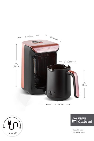 Karaca Hatir Emberde Turkish Coffee and Turkish Coffee Machine Roseberry 5 Cup Capacity with Plenty of Foam