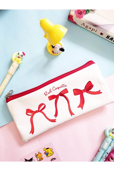Sabrina Koza Anime Kawaii Cowboy Ribbon Bow Cute Sweet Faux Leather Makeup Bag Penholder Pencil Case