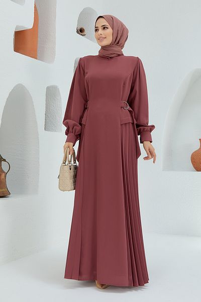 VAVİNOR Side Pleated Dress - Dried Rose