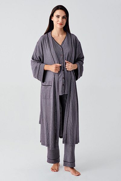 Artış Buttoned Short Sleeve Flexible Viscose Maternity Dressing Gown Pajamas Set 14306
