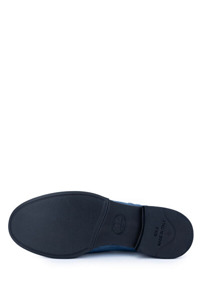 Tamer Tanca Erkek Hakiki Deri Mavi Nubuk Loafer Ayakkabı