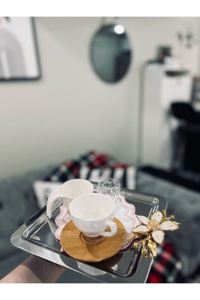 MAHUR HOME Stainless Steel Square Model 4-Piece Coffee & Presentation Tray with Daisy/Flower Accessories Luxury Presentation