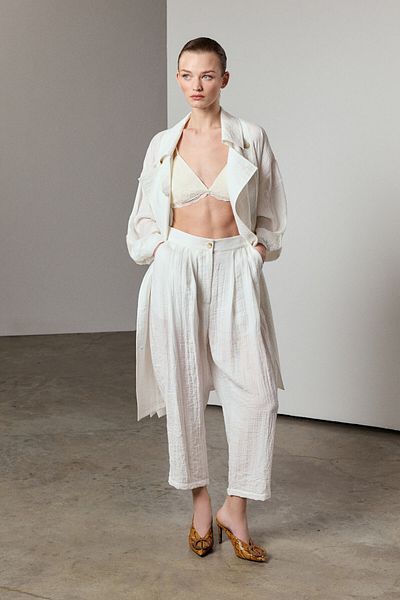 Berr-ın Double Pleated Barrel Pants Ecru