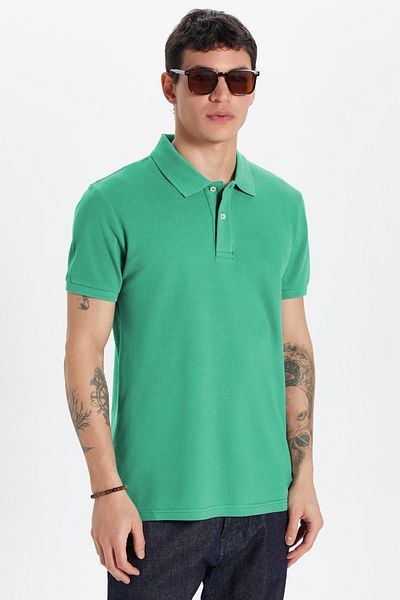 Tudors Ανδρικό T-shirt Slim Fit Slim Fit 100% βαμβακερό πράσινο γιακά πόλο