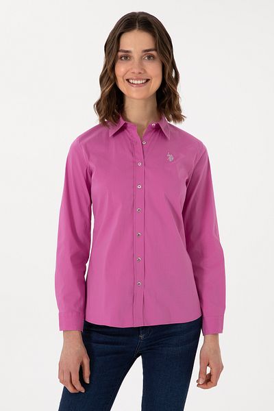 U.S. Polo Assn. Cămașă de bază cu mânecă lungă fucsia pentru femei 50298112-VR023