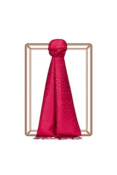 ipekevi Leopard Jacquard Patterned Silk Shawl 5784-Fuchsia