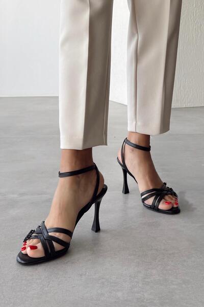 nope21shoess Rosalin Siyah Hakiki Deri Topuklu Ayakkabı