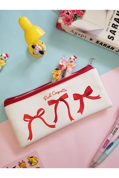 Sabrina Koza Anime Kawaii Cowboy Ribbon Bow Cute Sweet Faux Leather Makeup Bag Penholder Pencil Case