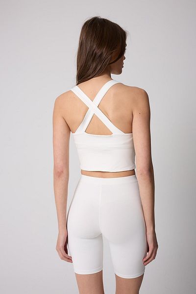 AMİDA Women's Crop Top Bustier White Back Cross Strap Slim Fit Basic - 2510
