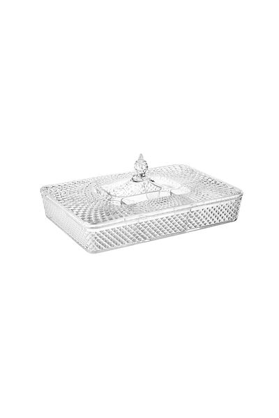 Dania Rectangular 6-compartment acrylic serving platter with clear cover, 40*27 cm