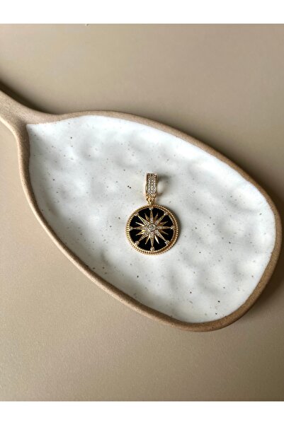 Tasarım Siyah kuzey Yıldızı kolye ucu rose gold