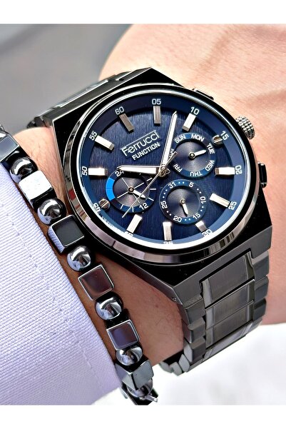 Ferrucci FERRUCCİ FUNCTION LACİVERT KADRANLI SİYAH METAL ERKEK KOL SAATİ