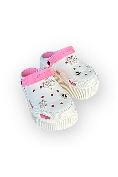 Seha Women's Cream Powder Stone Platform High Sole Closed Front Slippers Sandals