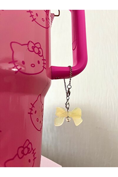 bohemian takı tasarim Sarı Fiyonklu Termos Suluk Charmı Çanta Süsü Zincirli C...