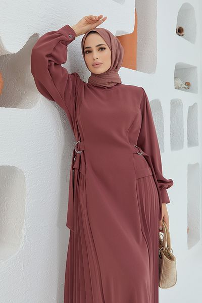 VAVİNOR Side Pleated Dress - Dried Rose