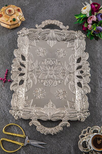 Sena Eda Dikdörtgen 6 Kişilik Metal Sunum Tepsi (257-6)