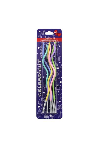 BM GİFT DESİGN Set 6 lumânări pentru tort, curbate, multicolore, Celebright, 15.5cm