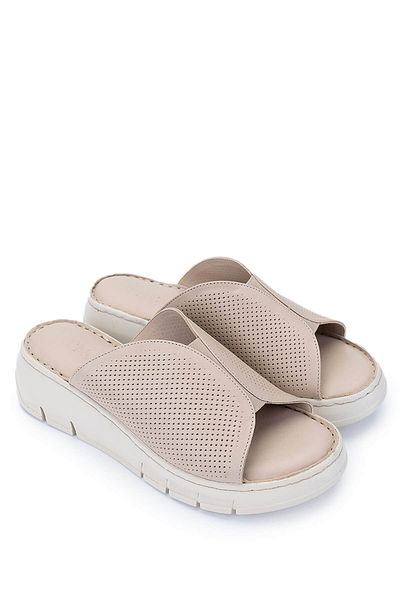 Tamer Tanca Women's Genuine Leather Beige Heeled Slippers