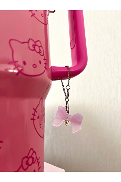 bohemian takı tasarim Lila Fiyonklu Termos Suluk Charmı Çanta Süsü Zincirli C...