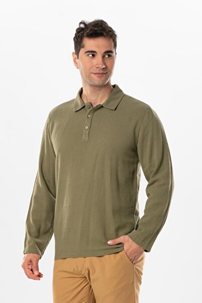 Eliş Şile Bezi Μακρυμάνικο Foça Violet Ανδρικό καλοκαιρινό μπλουζάκι Khaki Hk