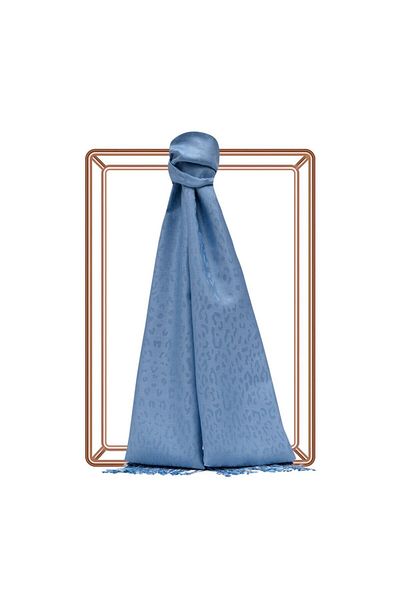 ipekevi Şal de mătase cu model jacquard leopard İpekevi 5784-Bebe Blue