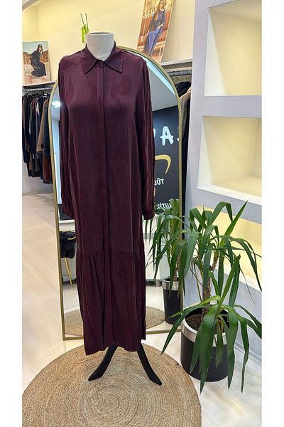 Nuss Cupra Silk Dress Belt Detailed 2044 Burgundy