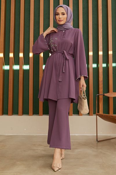 VAVİNOR Luna Stone Embroidered Set - Lilac