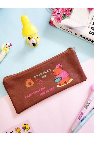 Sabrina Koza Capybara Capibara Capibara Cute Animal Sweet Synthetic Leather Makeup Bag Pen Holder Pencil Case