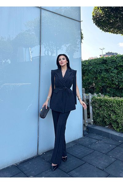 buqre's moda Tie-Up Double Belted Blazer Vest Pants Suit