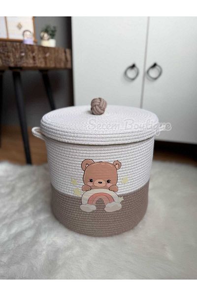 Secem Boutique Teddy Bear Toy Basket, Jute Cover Basket, 30X30