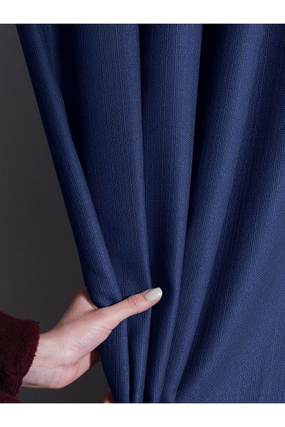 FAVOLLİ Navy Blue Color Pleated Linen Textured Background Curtain