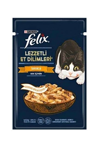 FELIX Pouch Tasty Shreds Tavuklu Lezzetli Et Dilimleri Yaş Kedi Maması 80 gr