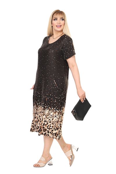 MELSAY Women's Leopard Pattern Black Eta Black Polka Dot Viscose Dress 44-52 Size Range
