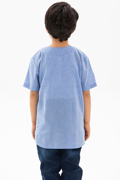 Eliş Şile Bezi Vară cu mânecă scurtă din pânză Sile cu capse - Tricou pentru bărbați și copii Albastru 3032