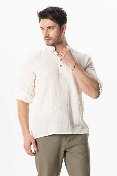 Eliş Şile Bezi Καλοκαιρινό φούτερ με μακρυμάνικο γιακά μουσελίνα υπόλειο λευκό KrkByz