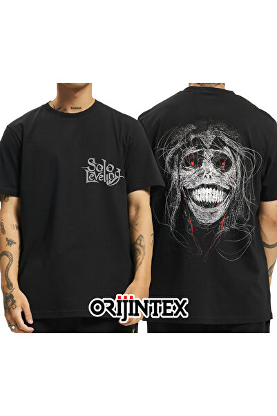 orijintex تمثال الله التسوية المنفرد تي شيرت أسود مطبوع من الأمام والخلف للجنسين