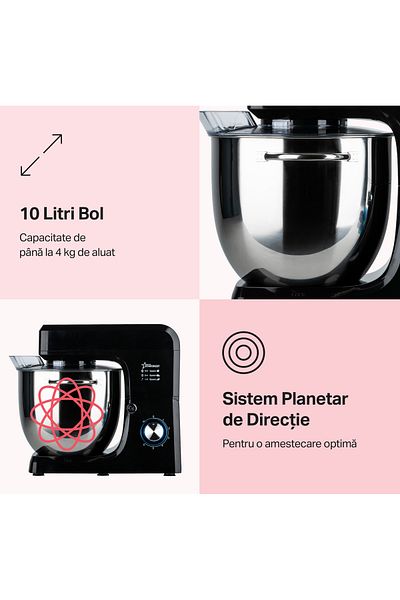 STARCREST Robot de bucatarie profesional STARCREST SKM-2002BK, 2000 W, Bol 10 L Inox, 5 Accesorii, 6 Viteze