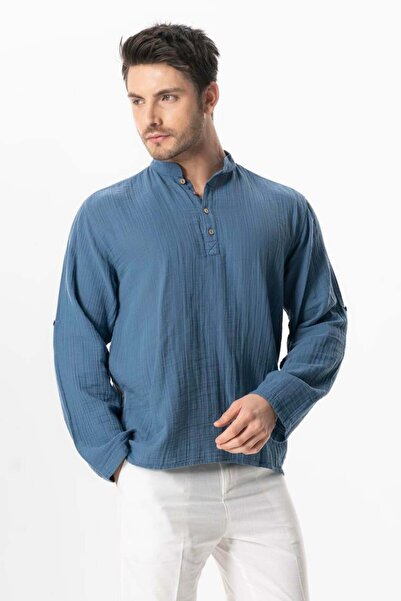 Eliş Şile Bezi Καλοκαιρινό φούτερ - Μακρυμάνικο γιακά Humanoid Indigo