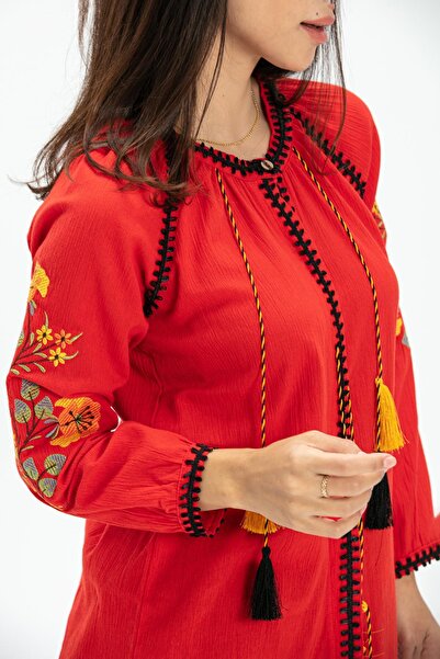 Eliş Şile Bezi Long Sleeve Şile Cloth - Nigar Summer Blouse (Red / Krmz)