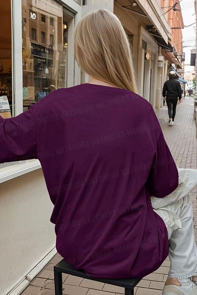 Millionaire Women's Plum Fashion Oversize Fit Loose Wide Fit Loose Cut T-Shirt