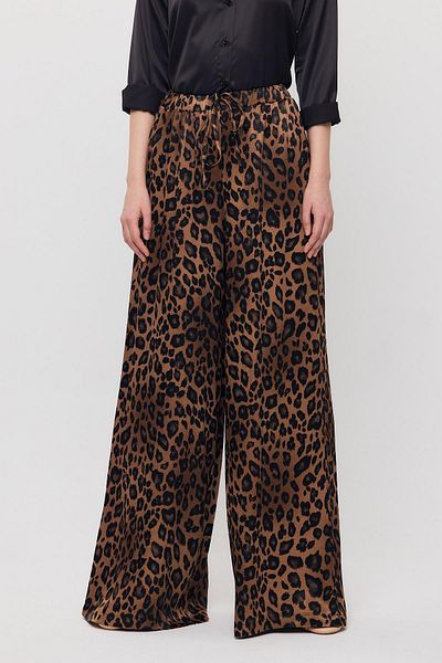 Rays 9410 Leopard Pattern Satin Palazzo/Drape Pants Brown
