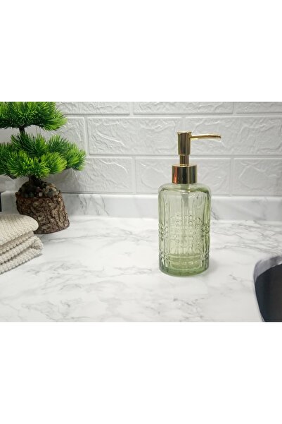 Sia موزع صابون سائل زجاجي، أخضر بنمط كريستالي، طقم حمام 300 مل، 6,8 × 17,6 سم