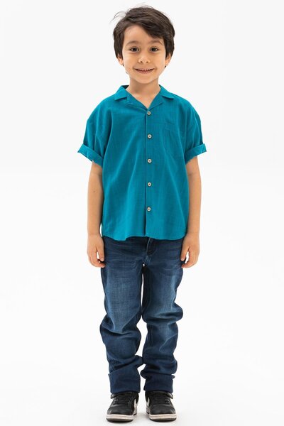 Eliş Şile Bezi Къса ръкава Şile плат - Единичен джоб Мъжка лятна риза - 3053