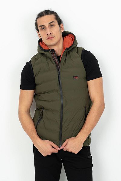 MARATON Regular Men's Hooded Sleeveless Khaki Vest 21319